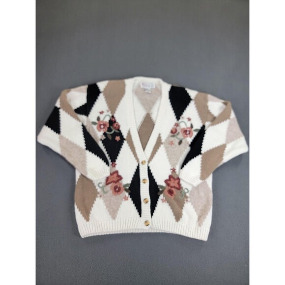 Milano Design Group Sweaters - Vintage Milano Design Group Sweater Womens Large Argyle Floral Knit Pullover 90s